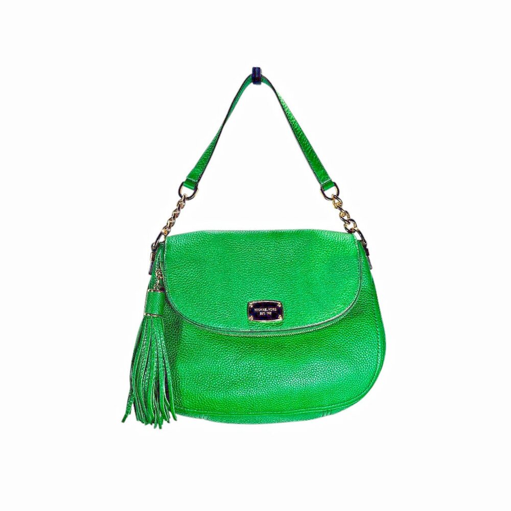 Michael Kors Green Leather Bedford Tassel Shoulder Bag Great Condition